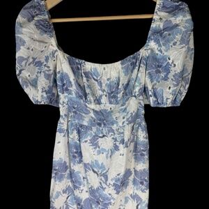 Sunday Muse Sky Blue Floral Cutaway Tie  Back Mini Dress Sz 8